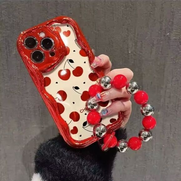 Cherry Delight iPhone 15 Pro Max Case with Red Beaded Handle - Picture 3 of 8